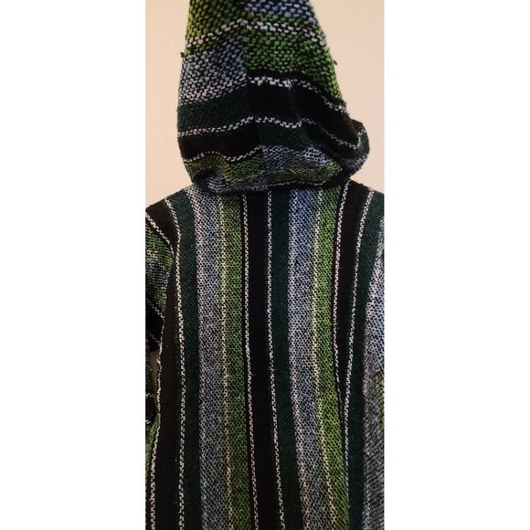 Mexican Southwest Baja Chunky Poncho Hoodie Hippie Festival Drug Rug Size Small - Picture 4 of 7